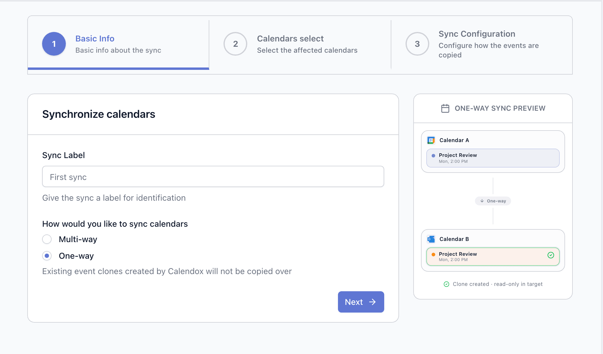 Create sync — Step 1: choose sync type